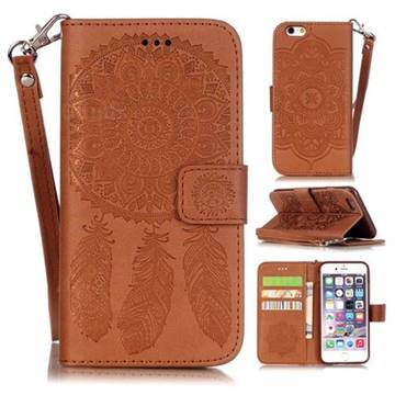 Embossing Campanula Flower Leather Wallet Case for iPhone 6s 6 4.7 inch - Brown