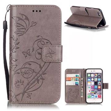 Embossing Butterfly Flower Leather Wallet Case for iPhone 6s / iPhone 6 (4.7 inch) - Grey