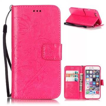 Embossing Butterfly Flower Leather Wallet Case for iPhone 6s / iPhone 6 (4.7 inch) - Rose