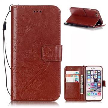 Embossing Butterfly Flower Leather Wallet Case for iPhone 6s / iPhone 6 (4.7 inch) - Brown