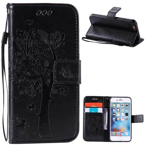Embossing Butterfly Tree Leather Wallet Case for iPhone 6s 6 (4.7 inch) - Black