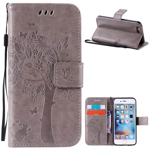 Embossing Butterfly Tree Leather Wallet Case for iPhone 6s 6 (4.7 inch) - Grey