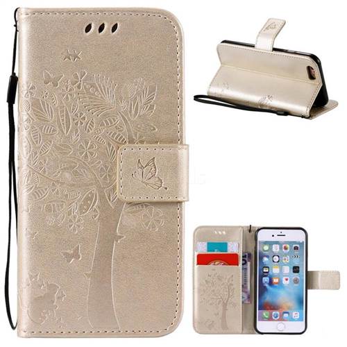 Embossing Butterfly Tree Leather Wallet Case for iPhone 6s 6 (4.7 inch) - Champagne