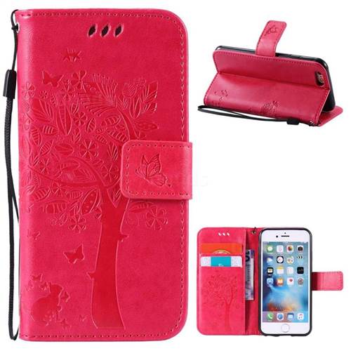Embossing Butterfly Tree Leather Wallet Case for iPhone 6s 6 (4.7 inch) - Rose