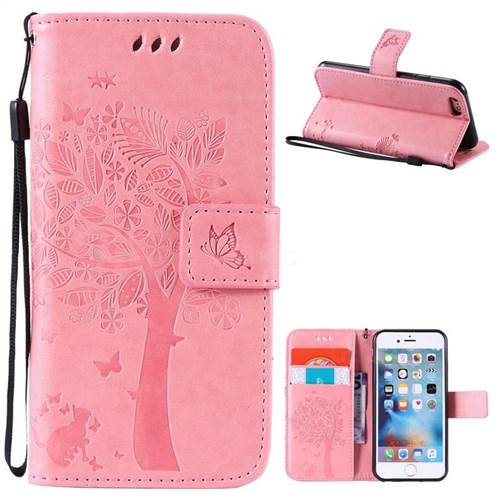 Embossing Butterfly Tree Leather Wallet Case for iPhone 6s 6 (4.7 inch) - Pink