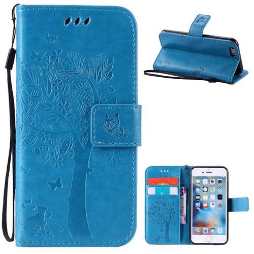 Embossing Butterfly Tree Leather Wallet Case for iPhone 6s 6 (4.7 inch) - Blue
