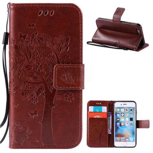 Embossing Butterfly Tree Leather Wallet Case for iPhone 6s 6 (4.7 inch) - Brown