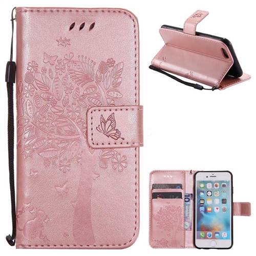 Embossing Butterfly Tree Leather Wallet Case for iPhone 6s 6 6G(4.7 inch) - Rose Pink