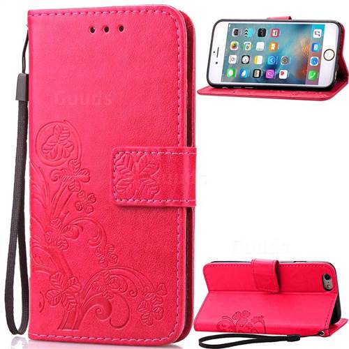 Embossing Imprint Four-Leaf Clover Leather Wallet Case for iPhone 6s 6 (4.7 inch) - Rose
