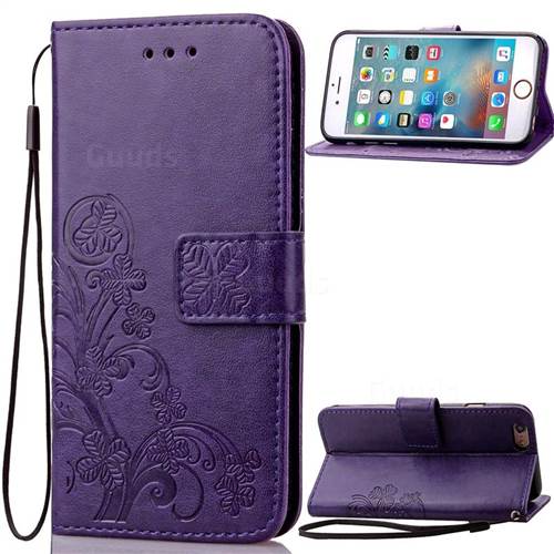 Embossing Imprint Four-Leaf Clover Leather Wallet Case for iPhone 6s 6 (4.7 inch) - Purple