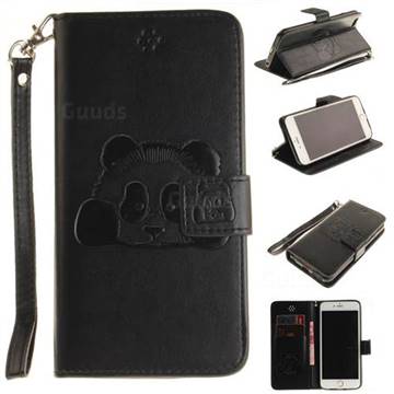 Embossing 3D Panda Leather Wallet Case for iPhone 6s 6 (4.7 inch) - Black