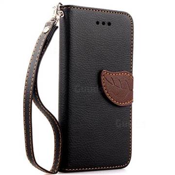 Leaf Buckle Litchi Leather Wallet Phone Case for iPhone 6s 6 (4.7 inch) - Black