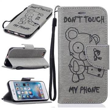 Intricate Embossing Chainsaw Bear Leather Wallet Case for iPhone 6s 6 (4.7 inch) - Gray