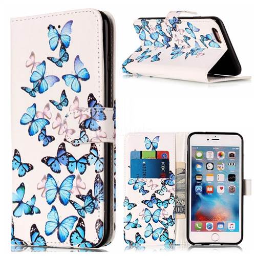 Blue Vivid Butterflies PU Leather Wallet Case for iPhone 6s 6 (4.7 inch)