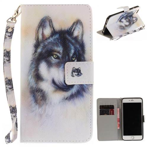 Snow Wolf Hand Strap Leather Wallet Case for iPhone 6s 6 6G(4.7 inch)