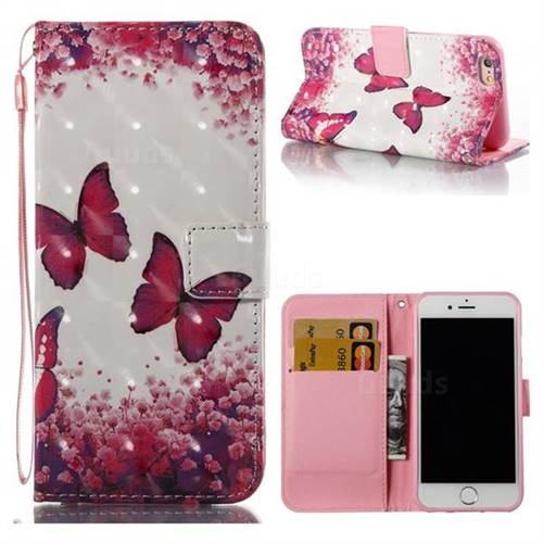 Rose Butterfly 3D Painted Leather Wallet Case for iPhone 6s 6 6G(4.7 inch)