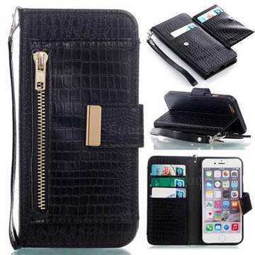 Retro Crocodile Zippers Leather Wallet Case for iPhone 6s 6 6G(4.7 inch) - Black