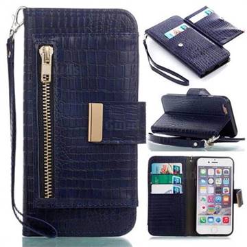 Retro Crocodile Zippers Leather Wallet Case for iPhone 6s 6 6G(4.7 inch) - Sapphire