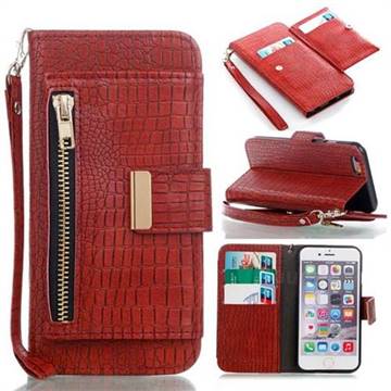 Retro Crocodile Zippers Leather Wallet Case for iPhone 6s 6 6G(4.7 inch) - Purplish Red