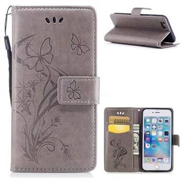 Intricate Embossing Butterfly Morning Glory Leather Wallet Case for iPhone 6s 6 6G(4.7 inch) - Grey