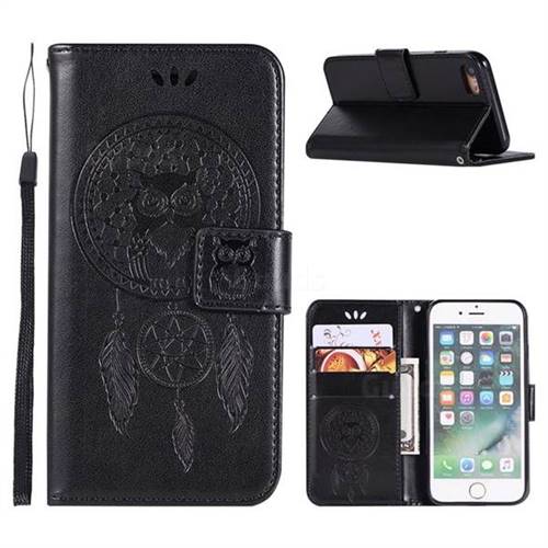 Intricate Embossing Owl Campanula Leather Wallet Case for iPhone 6s 6 6G(4.7 inch) - Black
