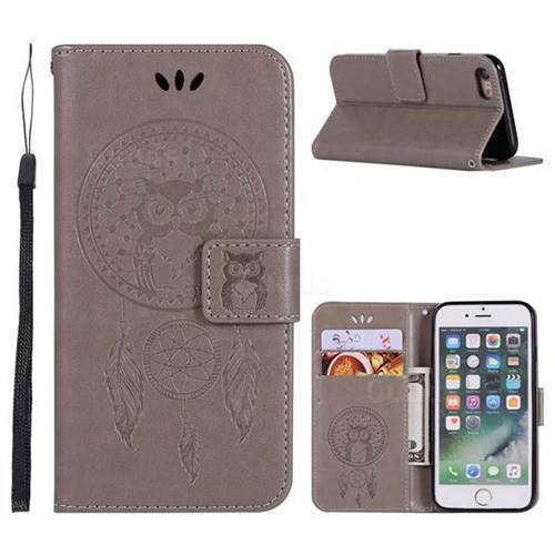 Intricate Embossing Owl Campanula Leather Wallet Case for iPhone 6s 6 6G(4.7 inch) - Grey