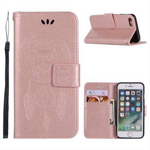 Intricate Embossing Owl Campanula Leather Wallet Case for iPhone 6s 6 6G(4.7 inch) - Rose Gold