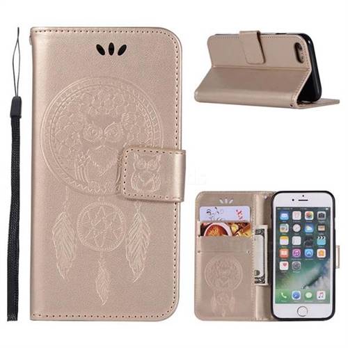 Intricate Embossing Owl Campanula Leather Wallet Case for iPhone 6s 6 6G(4.7 inch) - Champagne
