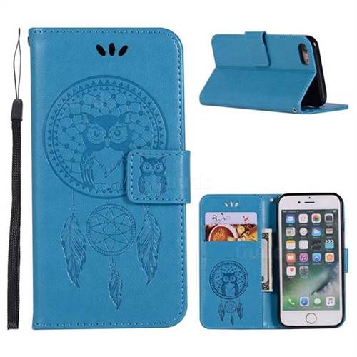 Intricate Embossing Owl Campanula Leather Wallet Case for iPhone 6s 6 6G(4.7 inch) - Blue