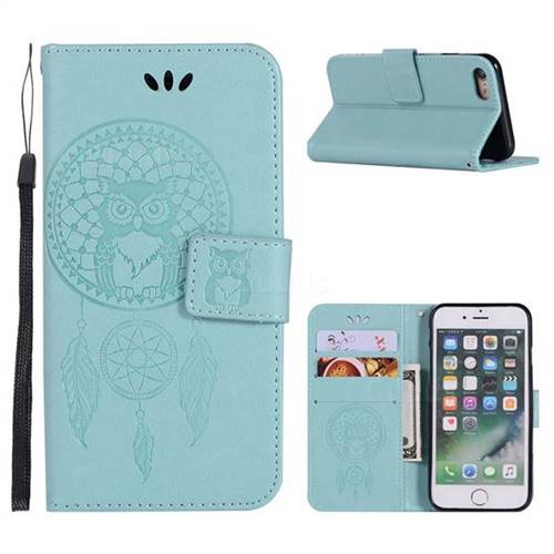 Intricate Embossing Owl Campanula Leather Wallet Case for iPhone 6s 6 6G(4.7 inch) - Green