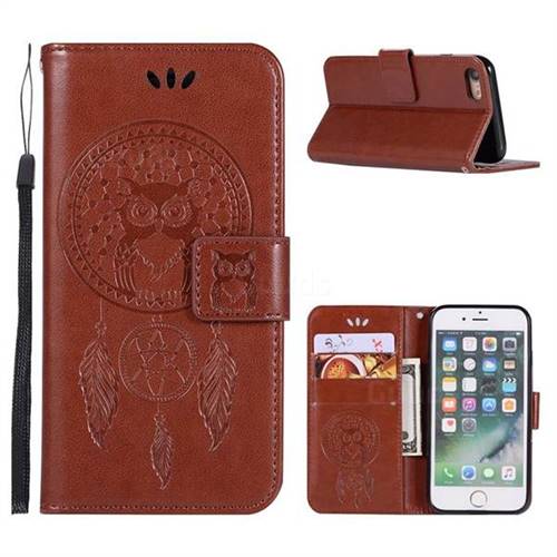 Intricate Embossing Owl Campanula Leather Wallet Case for iPhone 6s 6 6G(4.7 inch) - Brown