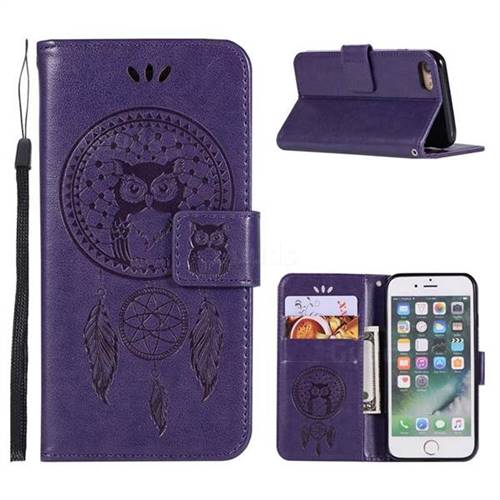 Intricate Embossing Owl Campanula Leather Wallet Case for iPhone 6s 6 6G(4.7 inch) - Purple