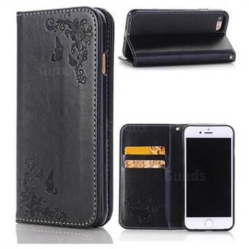 Intricate Embossing Slim Butterfly Rose Leather Holster Case for iPhone 6s 6 6G(4.7 inch) - Black