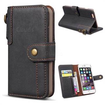 Retro Luxury Cowhide Leather Wallet Case for iPhone 6s 6 6G(4.7 inch) - Black