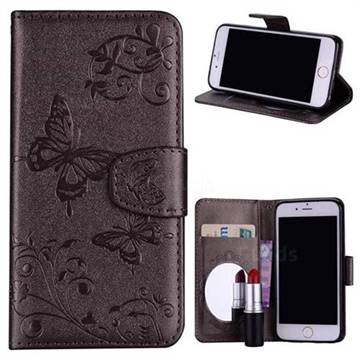 Embossing Butterfly Morning Glory Mirror Leather Wallet Case for iPhone 6s 6 6G(4.7 inch) - Silver Gray
