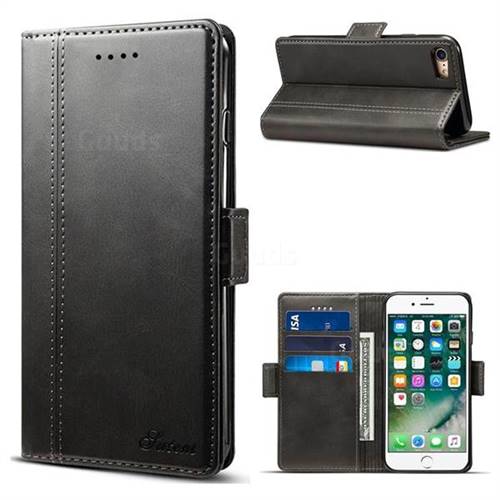 Suteni Calf Stripe Dual Color Leather Wallet Flip Case for iPhone 6s 6 6G(4.7 inch) - Black