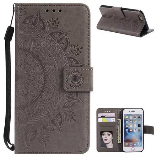 Intricate Embossing Datura Leather Wallet Case for iPhone 6s 6 6G(4.7 inch) - Gray