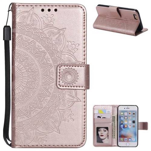 Intricate Embossing Datura Leather Wallet Case for iPhone 6s 6 6G(4.7 inch) - Rose Gold