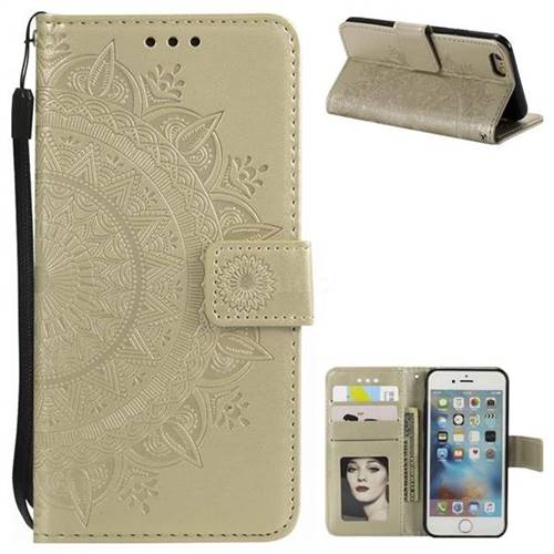 Intricate Embossing Datura Leather Wallet Case for iPhone 6s 6 6G(4.7 inch) - Golden
