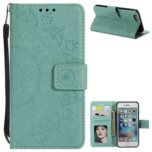 Intricate Embossing Datura Leather Wallet Case for iPhone 6s 6 6G(4.7 inch) - Mint Green