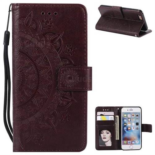 Intricate Embossing Datura Leather Wallet Case for iPhone 6s 6 6G(4.7 inch) - Brown