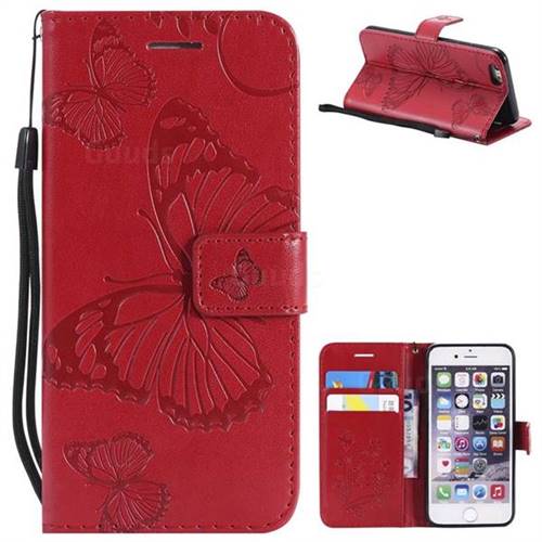 Embossing 3D Butterfly Leather Wallet Case for iPhone 6s 6 6G(4.7 inch) - Red