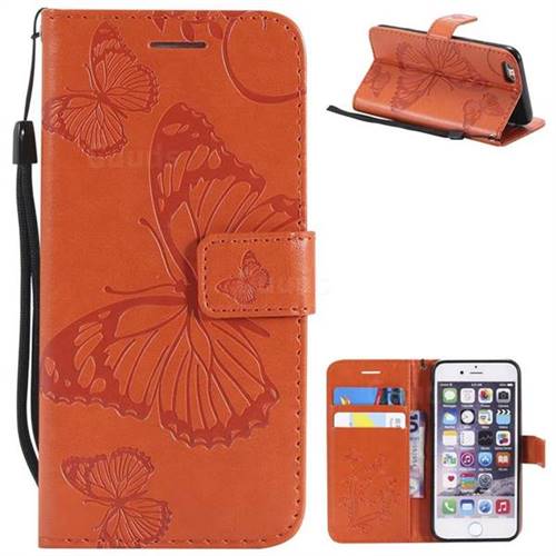 Embossing 3D Butterfly Leather Wallet Case for iPhone 6s 6 6G(4.7 inch) - Orange
