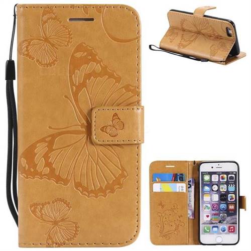 Embossing 3D Butterfly Leather Wallet Case for iPhone 6s 6 6G(4.7 inch) - Yellow