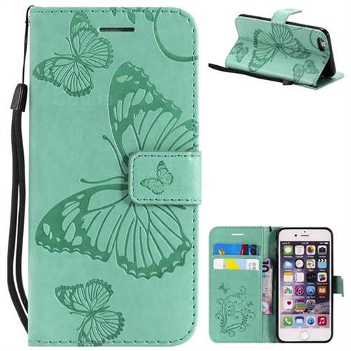 Embossing 3D Butterfly Leather Wallet Case for iPhone 6s 6 6G(4.7 inch) - Green