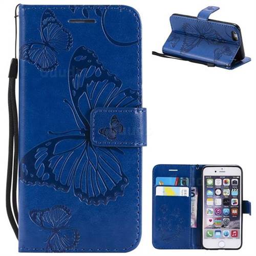 Embossing 3D Butterfly Leather Wallet Case for iPhone 6s 6 6G(4.7 inch) - Blue