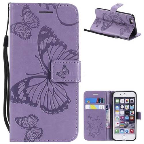 Embossing 3D Butterfly Leather Wallet Case for iPhone 6s 6 6G(4.7 inch) - Purple