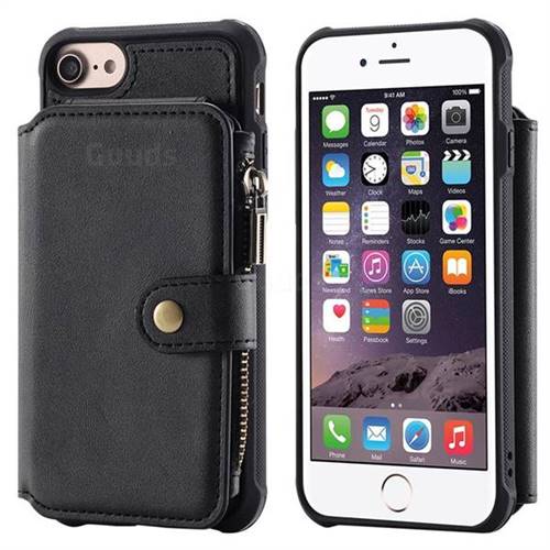 Retro Luxury Multifunction Zipper Leather Phone Back Cover for iPhone 6s 6 6G(4.7 inch) - Black