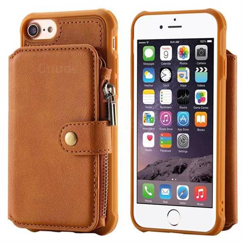 Retro Luxury Multifunction Zipper Leather Phone Back Cover for iPhone 6s 6 6G(4.7 inch) - Brown