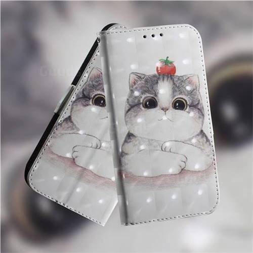 Cute Tomato Cat 3D Painted Leather Wallet Phone Case for Samsung